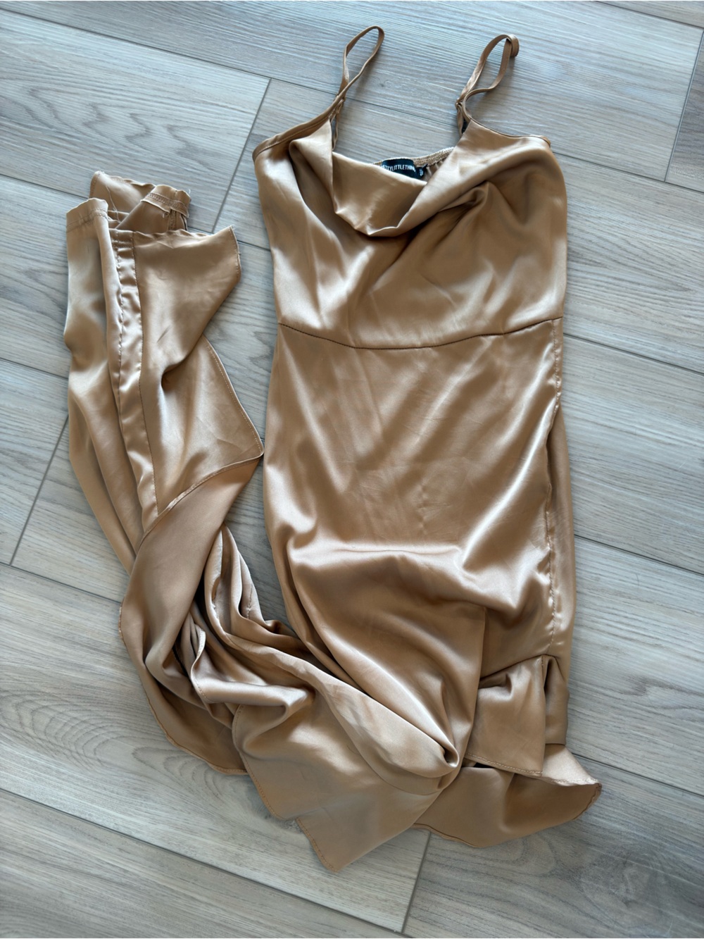 PrettyLittleThing Satin Slip Dress in Champagne - Picture 2 of 5